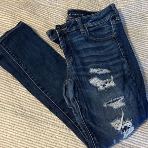 American Eagle Outfitters Dark Indigo Distressed Skinny Jeggings - Women's